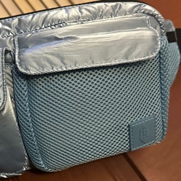 NWT Free People Courtside Cargo Sling Blue Metallic Belt Bag - Picture 5 of 6